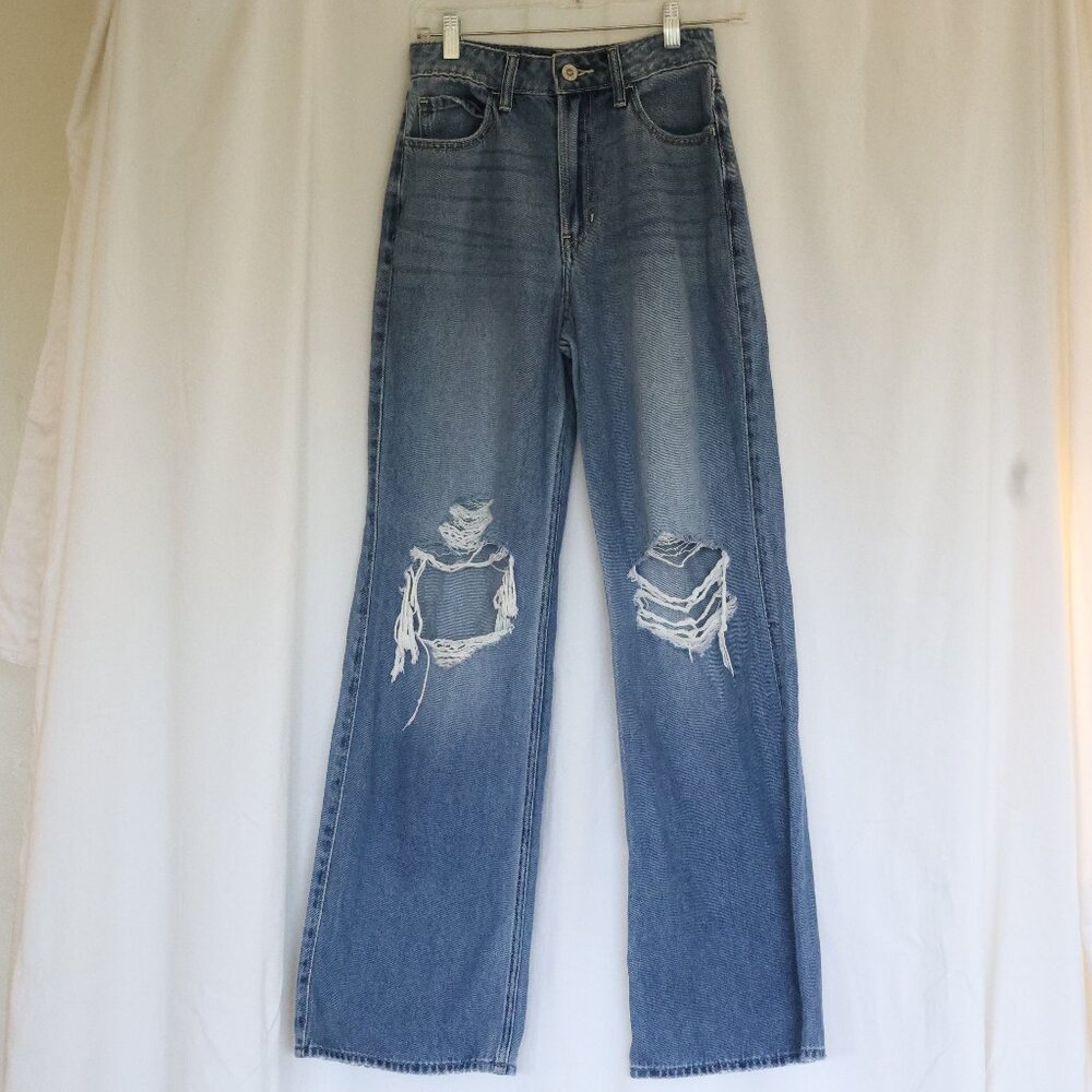 Hollister Ultra High Rise Baggy Jeans W24R Distressed Wide Leg